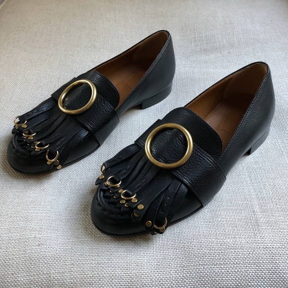 Chloe Loafers Black Fringe Kiltie Studs Flats Olly - Picture 3 of 8
